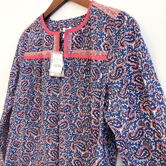 J. CREW Factory NWT Paisley Lace Trimmed Tunic Top Size Small in Coral and Blue - Picture 4 of 13